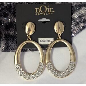 Oval Mottled Gold Rhinestone Hoop Earrings by nOir